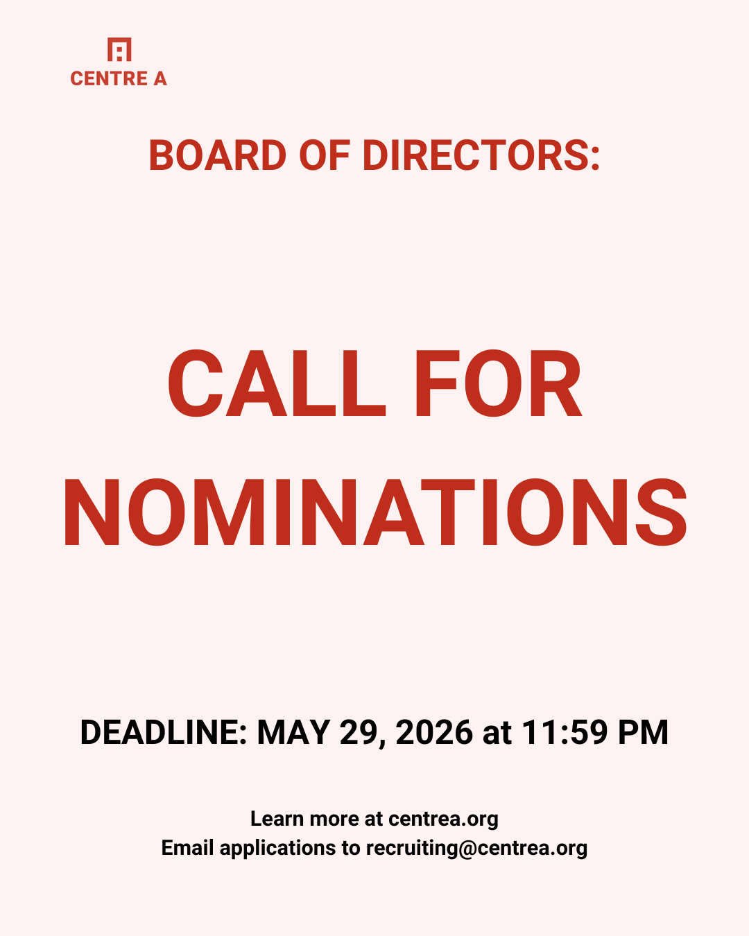 Centre A Board of Directors: Call for Nominations