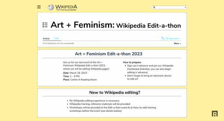 Art + Feminism Wikipedia Edit-a-thon 2023: Wikipedia Edit-a-thon